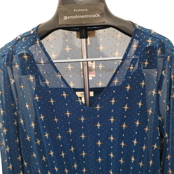 Style & Co. Teal Printed Ruffle Top - Picture 4 of 9